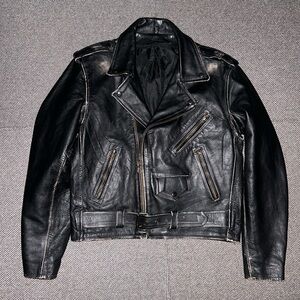 80s/90s Black Leather Biker Motorcycle Harley Jacket